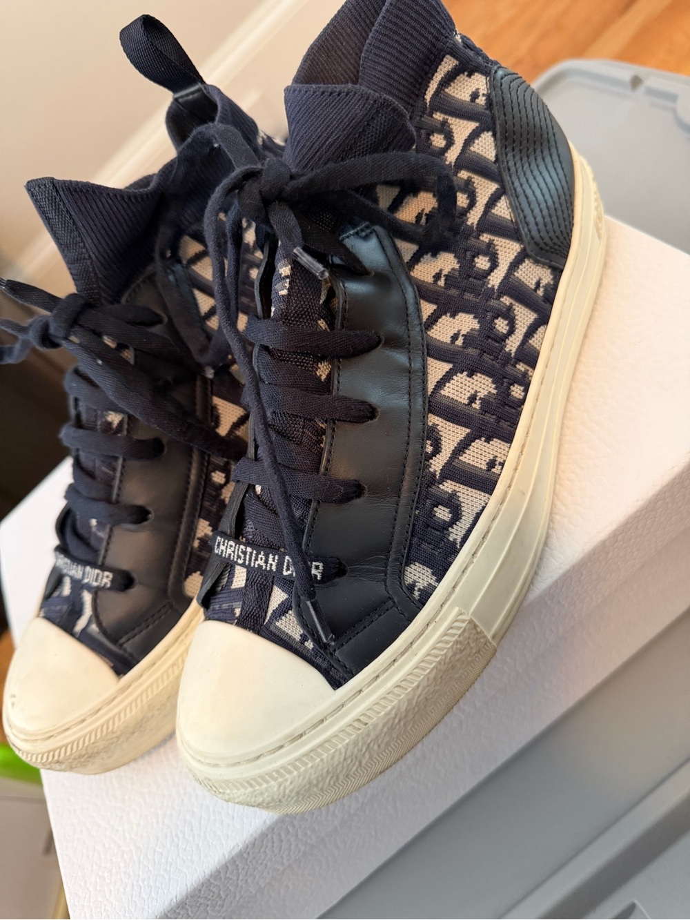 Dior Navy and Cream Logo High-Top Sneakers